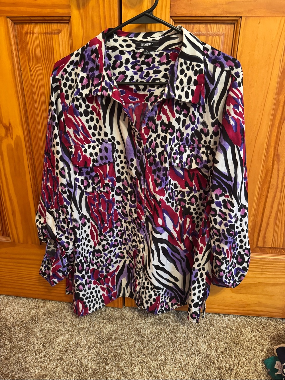 Vintage Elementz Purple & Red Animal Print Button-Up Shirt